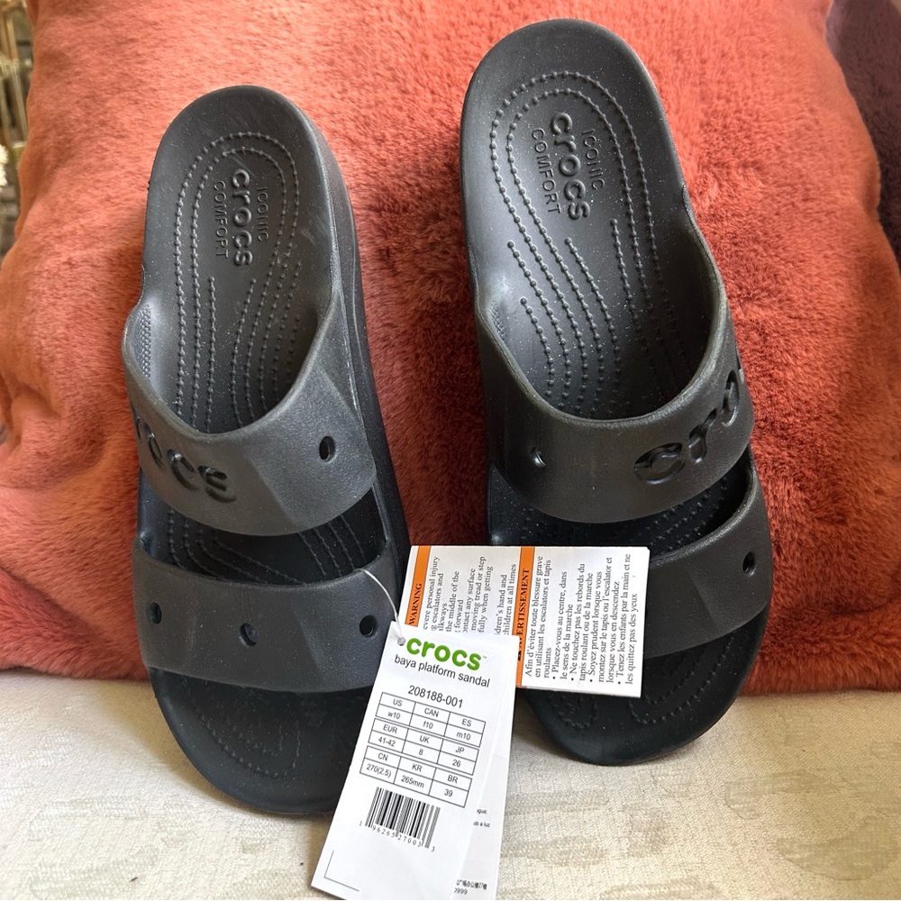 CROCS Baya Platform Slip On Black Sandal, Unisex W-10, M-8 NWT - Picture 7 of 8
